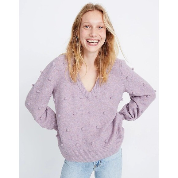 MADEWELL Bobble Dashwood V-Neck Sweater in Purple Coziest Yarn - Picture 2 of 9